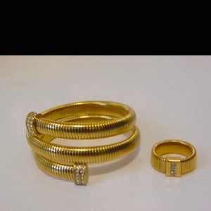 Emma Skye Goldtone  Stainless Steel Coil Bracelet Stretch Ring Set